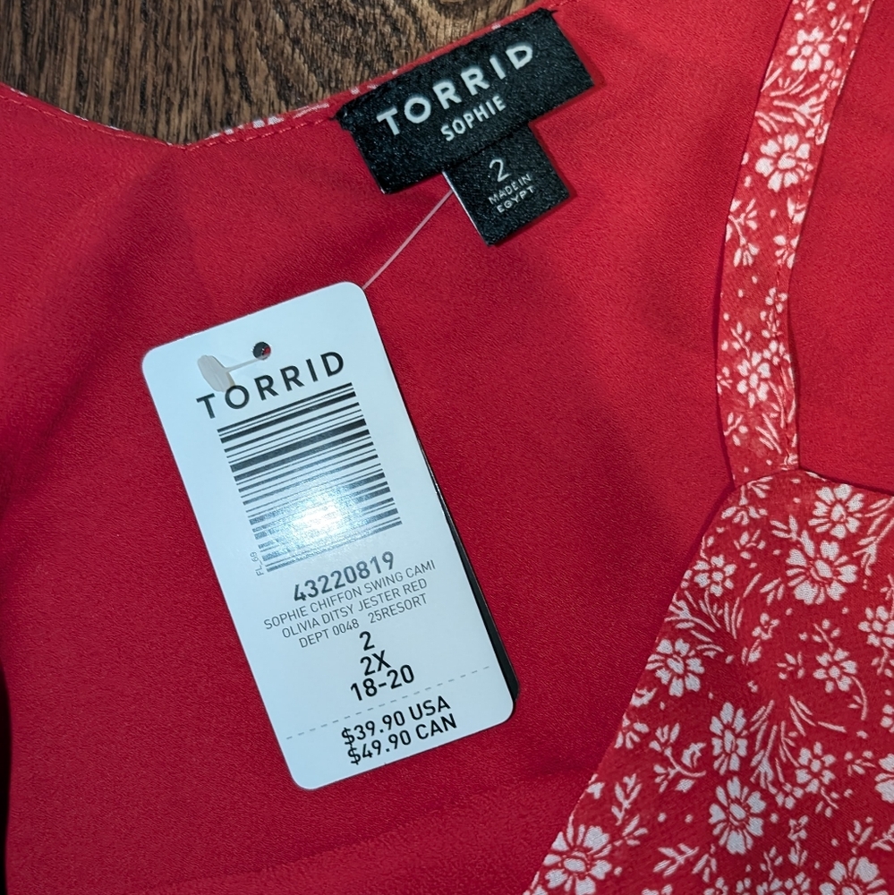 NWT Torrid Sophie Spaghetti Strap Tank Top Red Floral - Picture 5 of 7